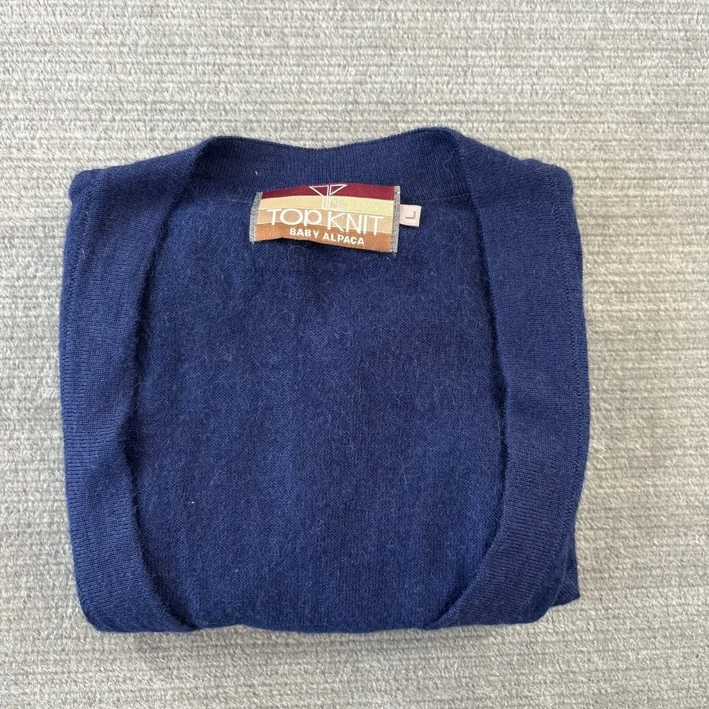 Top Knit Baby Alpaca Vest Women L Navy Blue Academia Soft Stretch Office Classic
